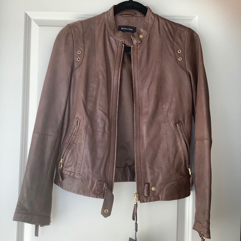 Brown Leather Sheepskin Biker Jacket